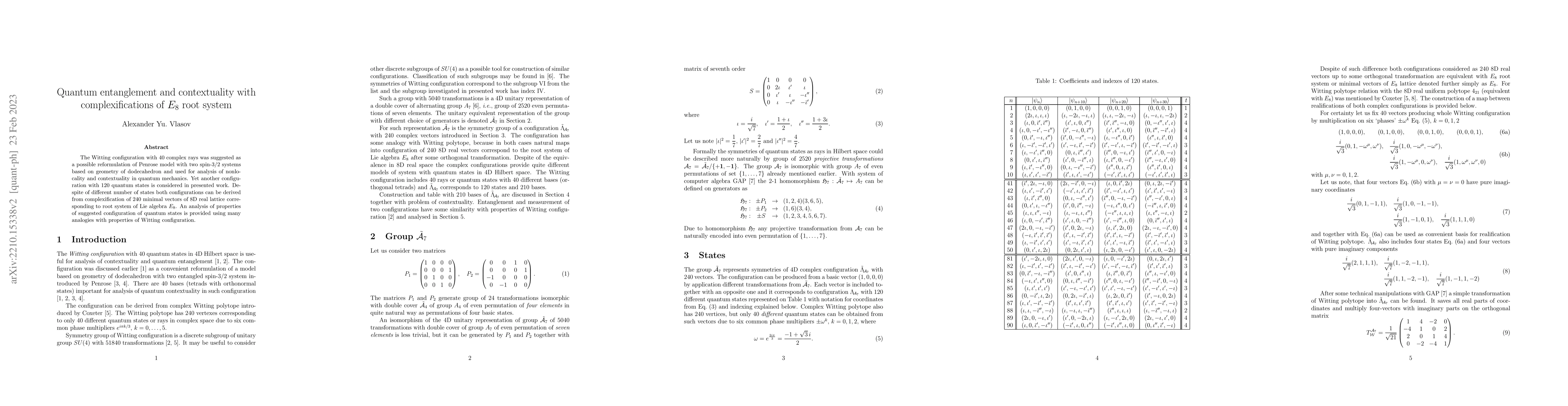Thumbnail for Quantum entanglement and contextuality with complexifications of $E_8$
  root system