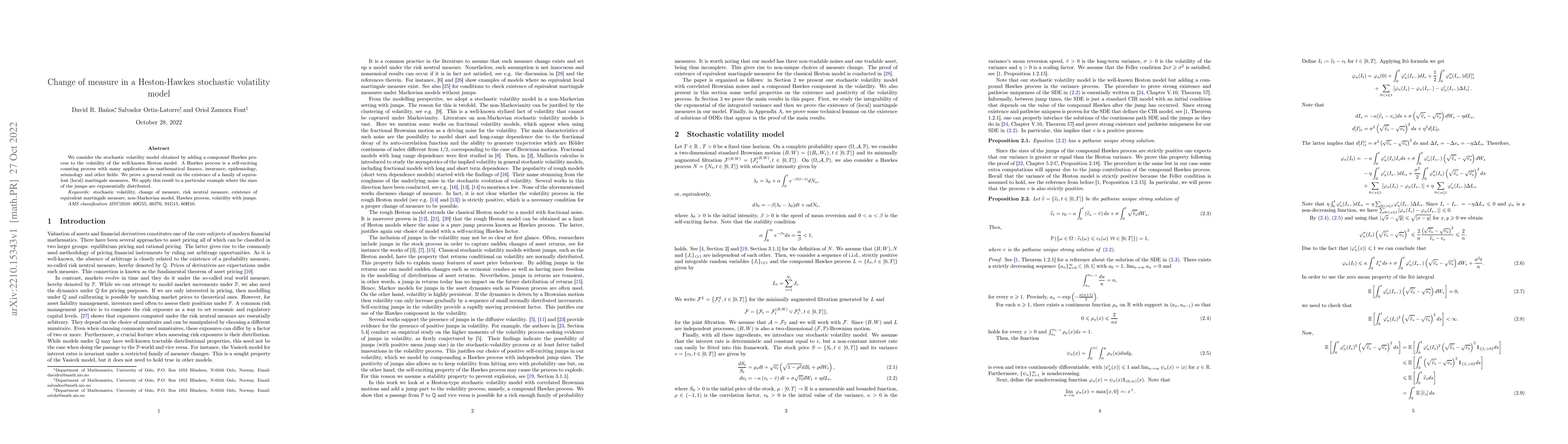 Thumbnail for Change of measure in a Heston-Hawkes stochastic volatility model