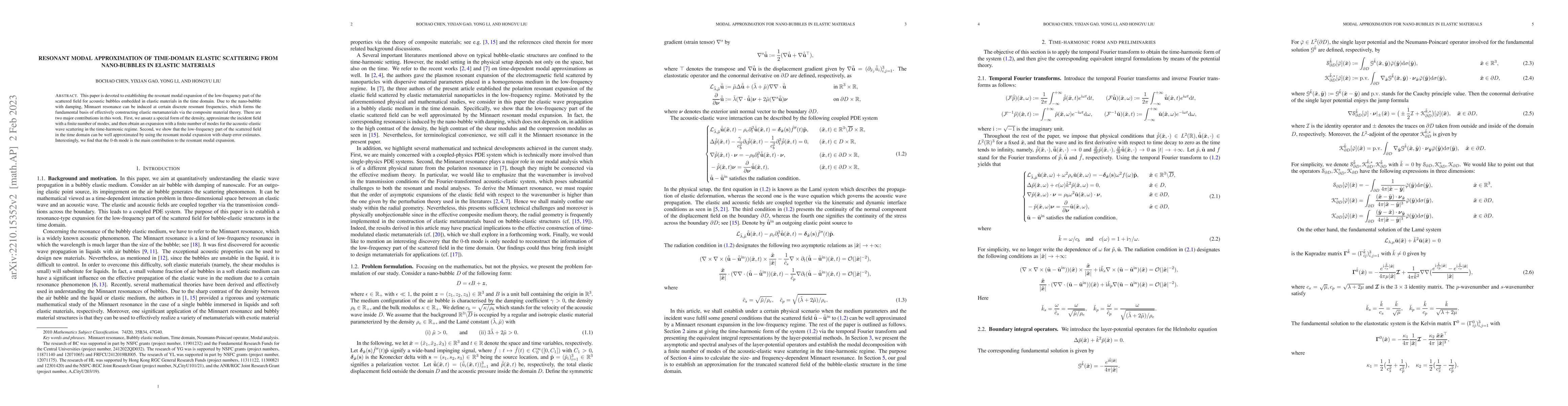 Thumbnail for Resonant modal approximation of time-domain elastic scattering from
  nano-bubbles in elastic materials