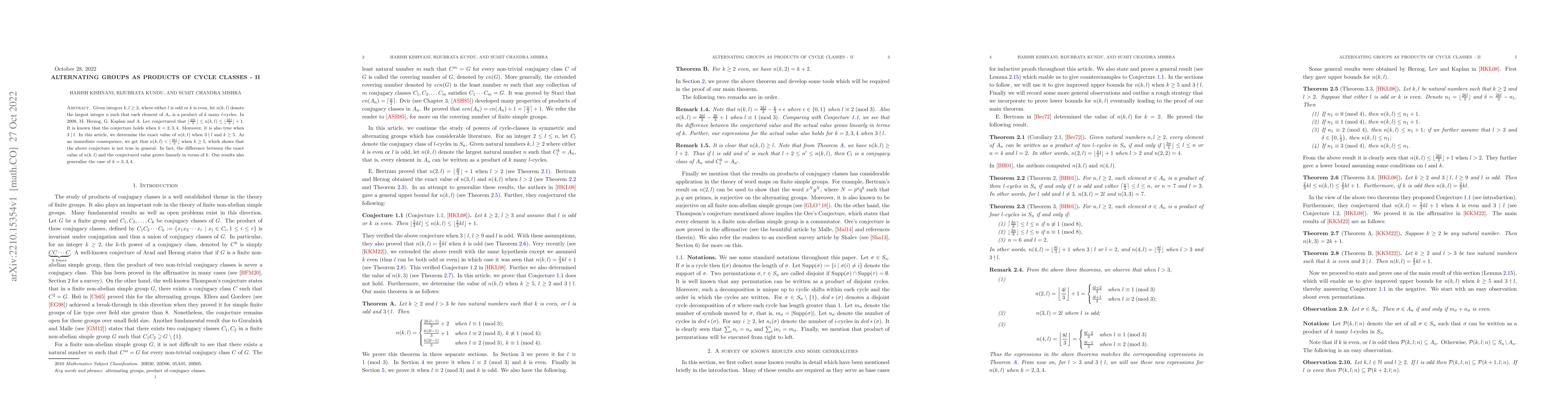 Thumbnail for Alternating groups as products of cycle classes - II