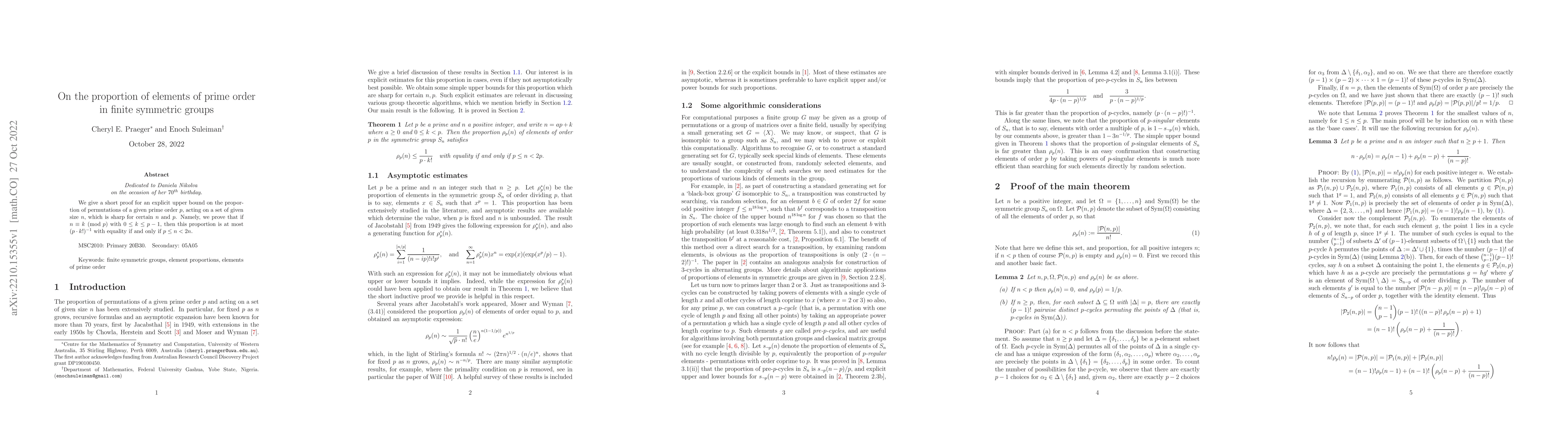 Thumbnail for On the proportion of elements of prime order in finite symmetric groups