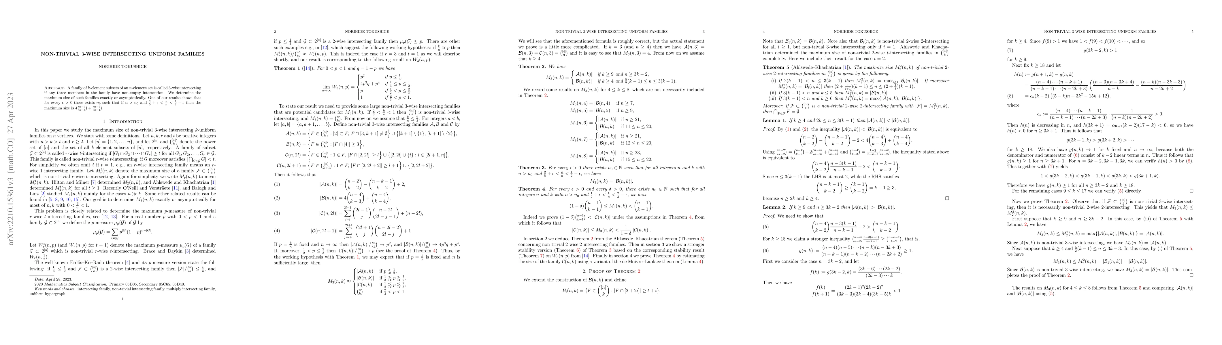 Thumbnail for Non-trivial 3-wise intersecting uniform families
