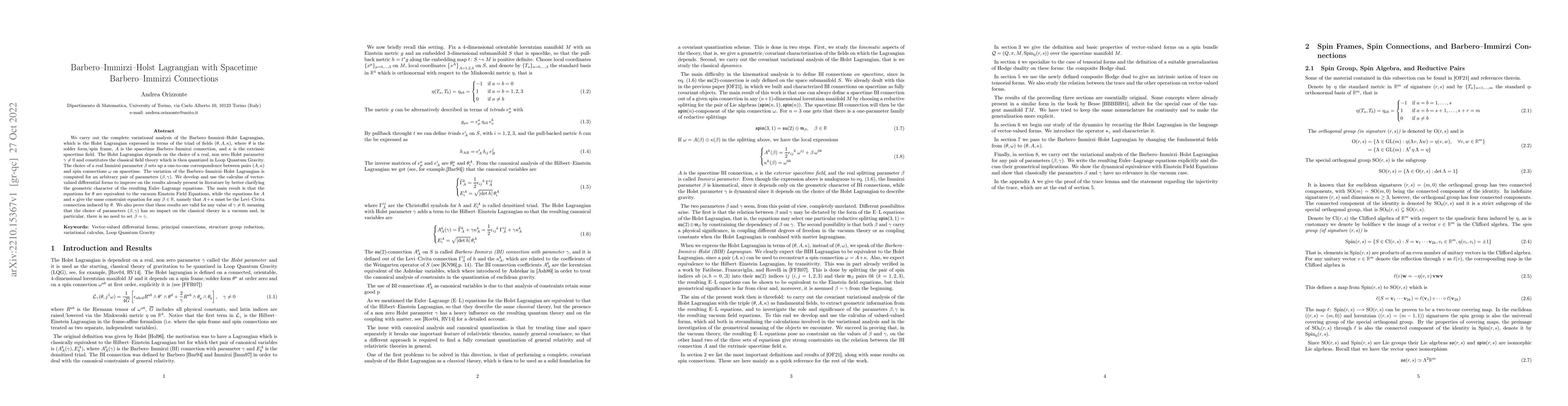 Thumbnail for Barbero--Immirzi--Holst Lagrangian with Spacetime Barbero--Immirzi
  Connections