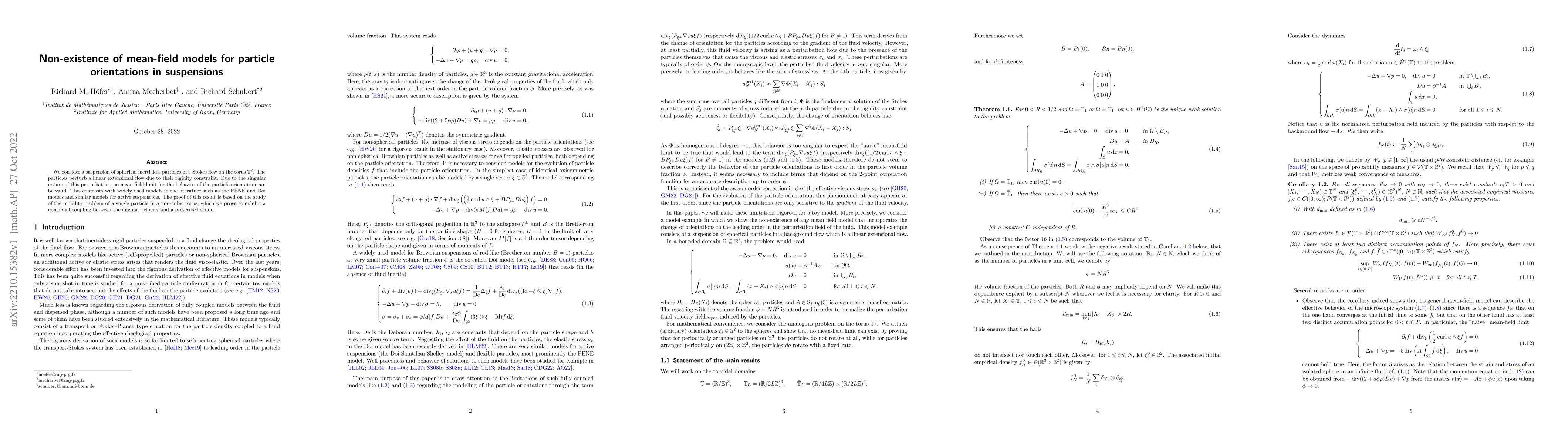 Thumbnail for Non-existence of mean-field models for particle orientations in
  suspensions