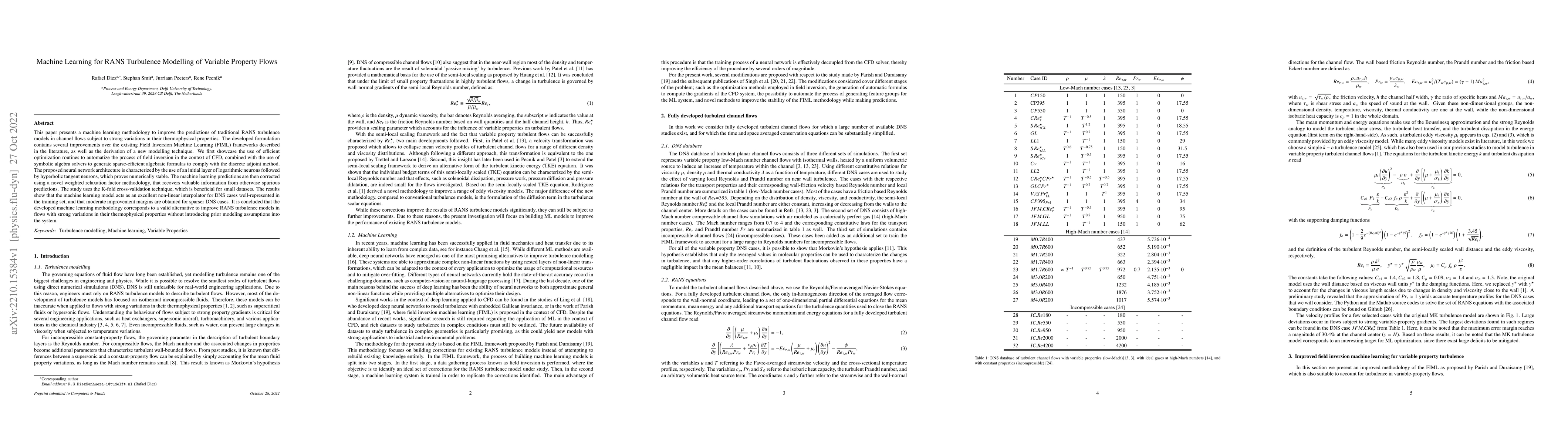 Thumbnail for Machine Learning for RANS Turbulence Modelling of Variable Property
  Flows