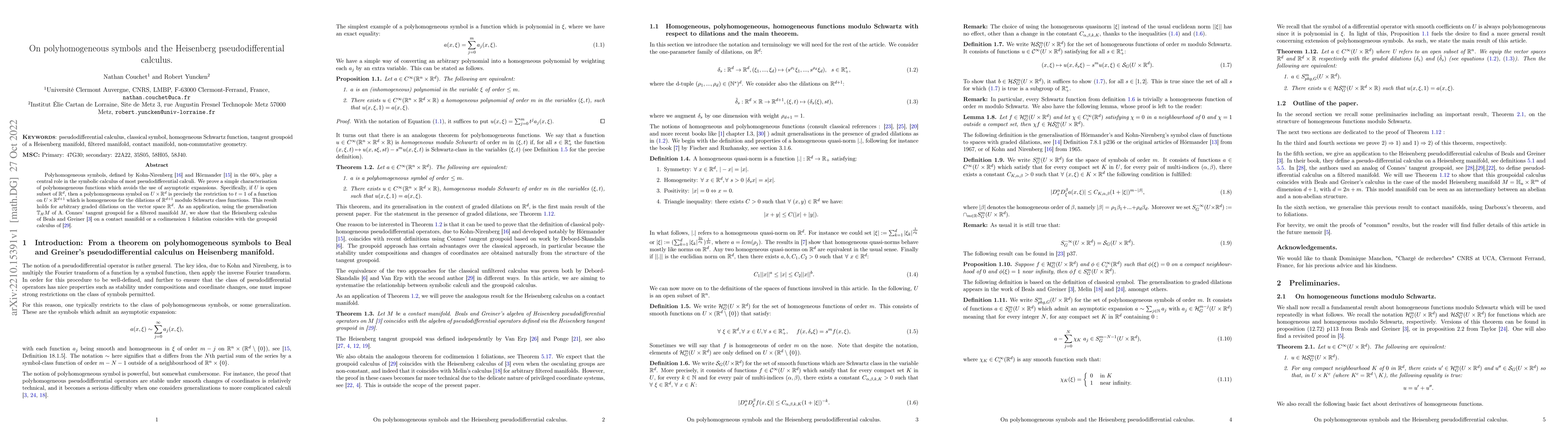 Thumbnail for On polyhomogeneous symbols and the Heisenberg pseudodifferential
  calculus
