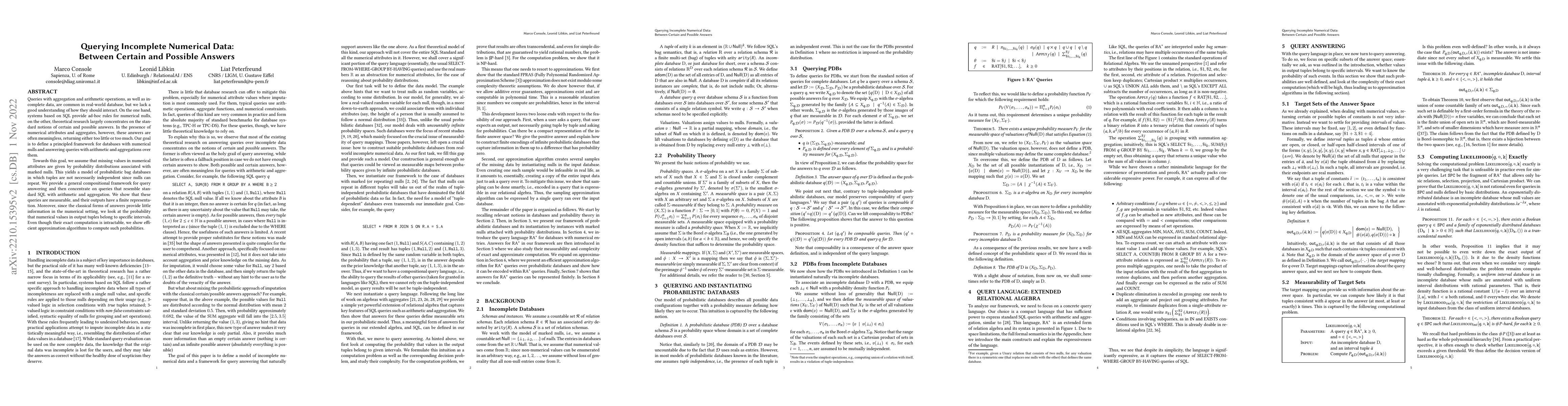 Thumbnail for Querying Incomplete Numerical Data: Between Certain and Possible Answers