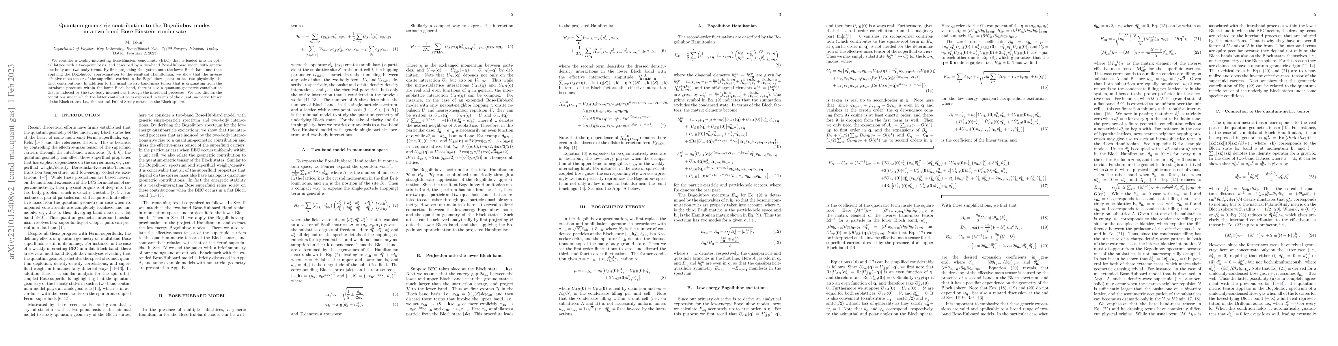 Thumbnail for Quantum-geometric contribution to the Bogoliubov modes in a two-band
  Bose-Einstein condensate