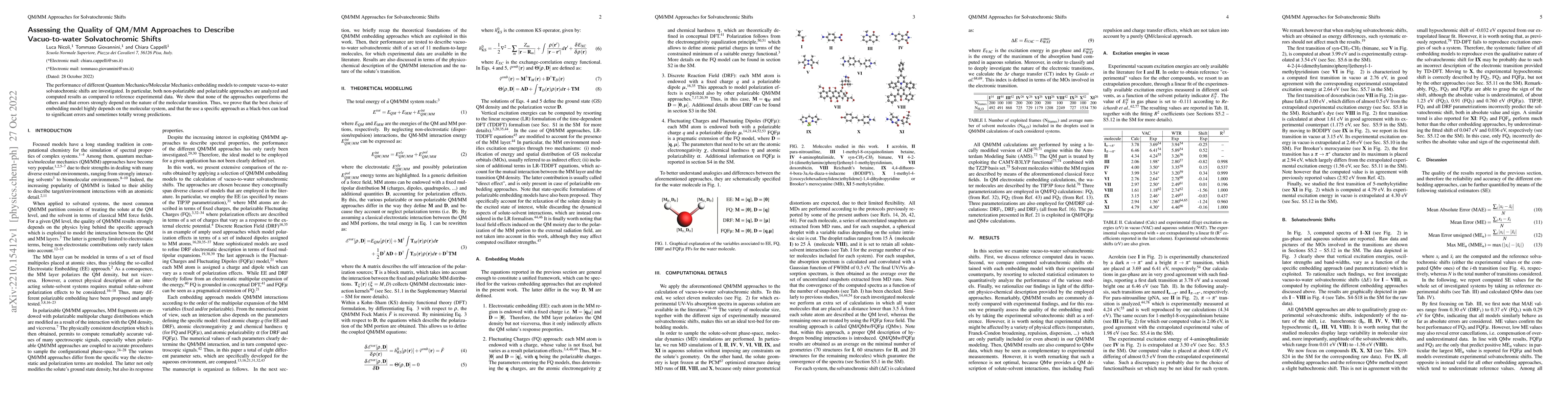 Thumbnail for Assessing the Quality of QM/MM Approaches to Describe Vacuo-to-water
  Solvatochromic Shifts