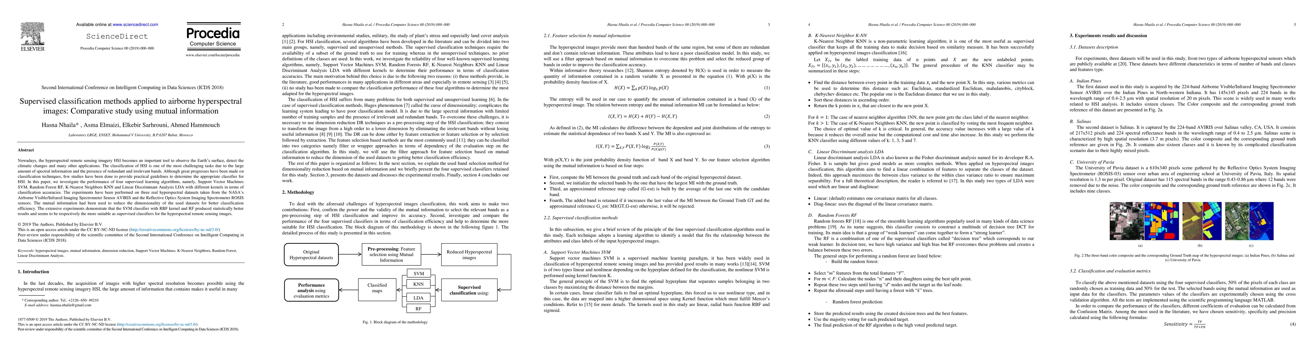 Thumbnail for Supervised classification methods applied to airborne hyperspectral
  images: Comparative study using mutual information