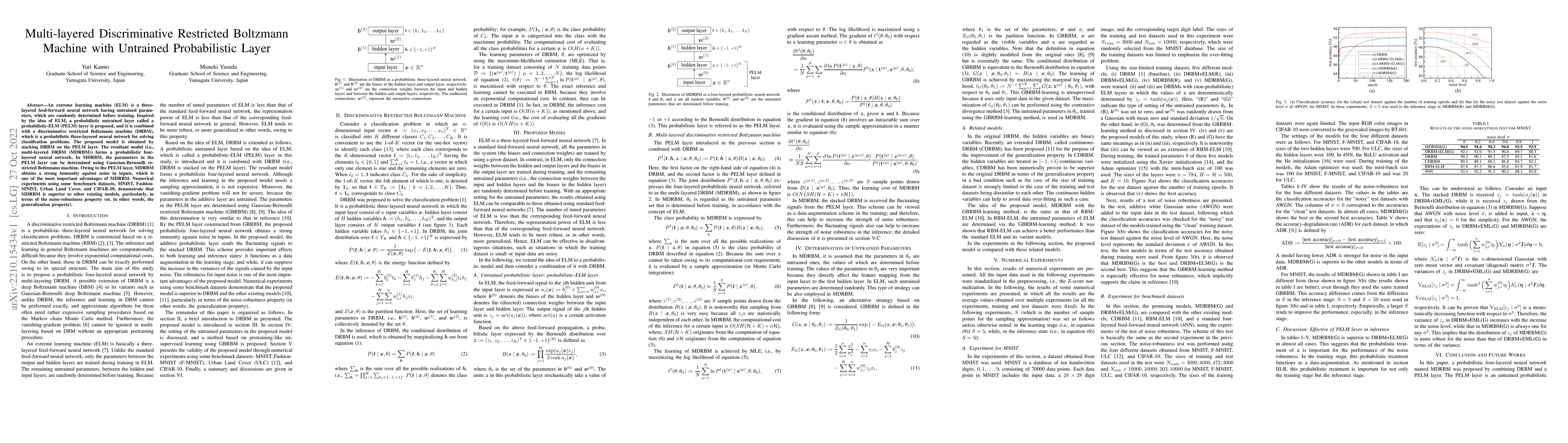 Thumbnail for Multi-layered Discriminative Restricted Boltzmann Machine with Untrained
  Probabilistic Layer