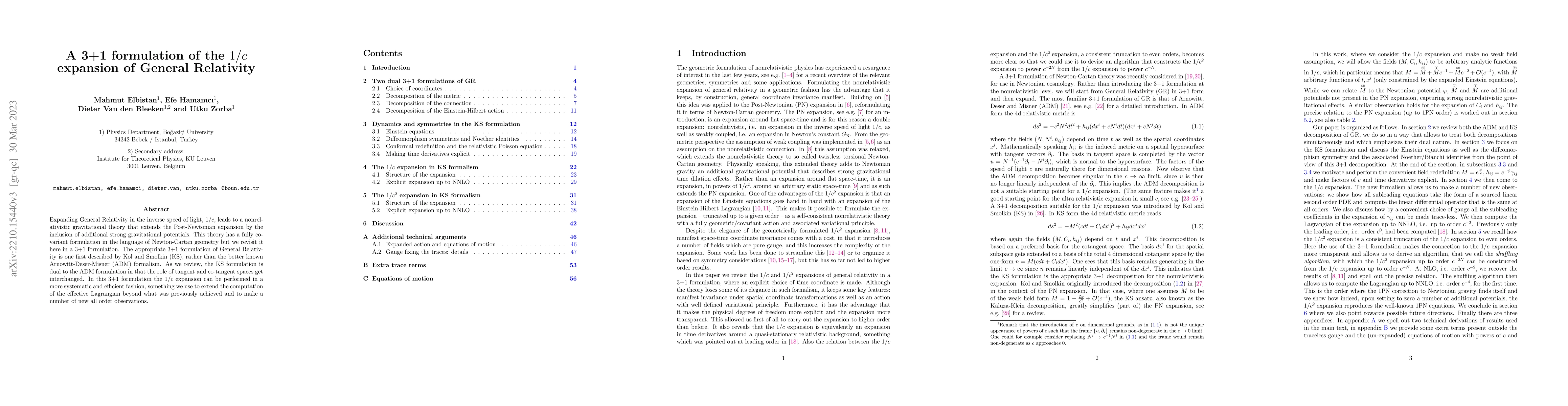 Thumbnail for A 3+1 formulation of the 1/c expansion of General Relativity