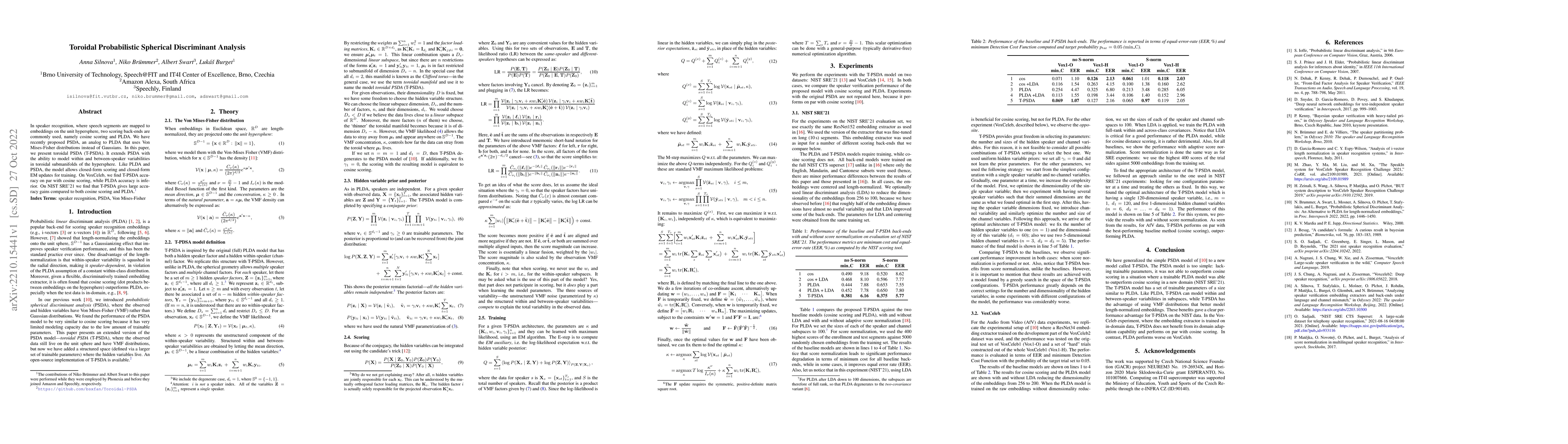 Thumbnail for Toroidal Probabilistic Spherical Discriminant Analysis