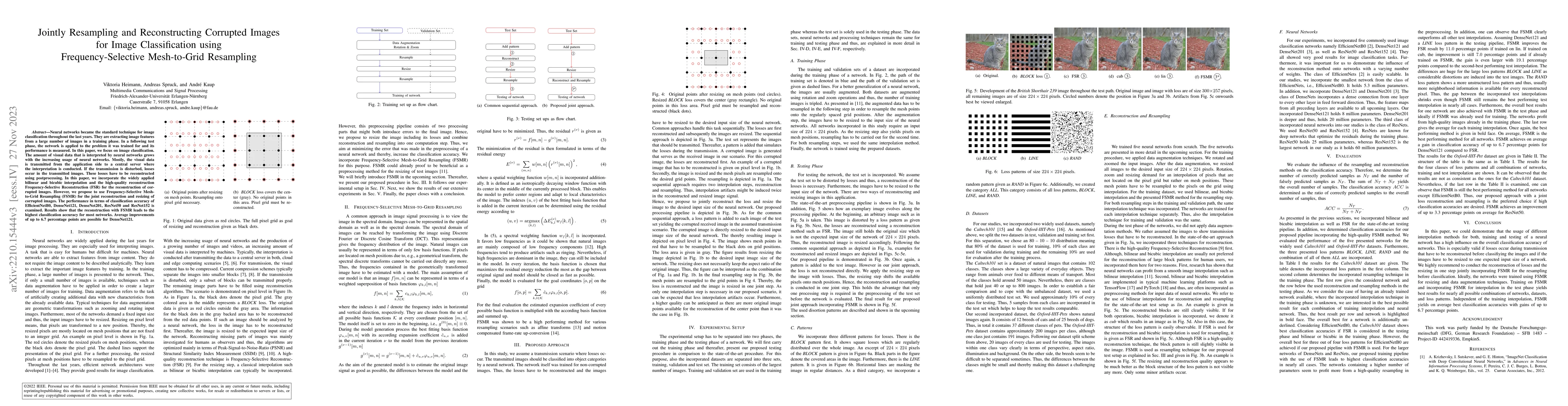 Thumbnail for Jointly Resampling and Reconstructing Corrupted Images for Image
  Classification using Frequency-Selective Mesh-to-Grid Resampling