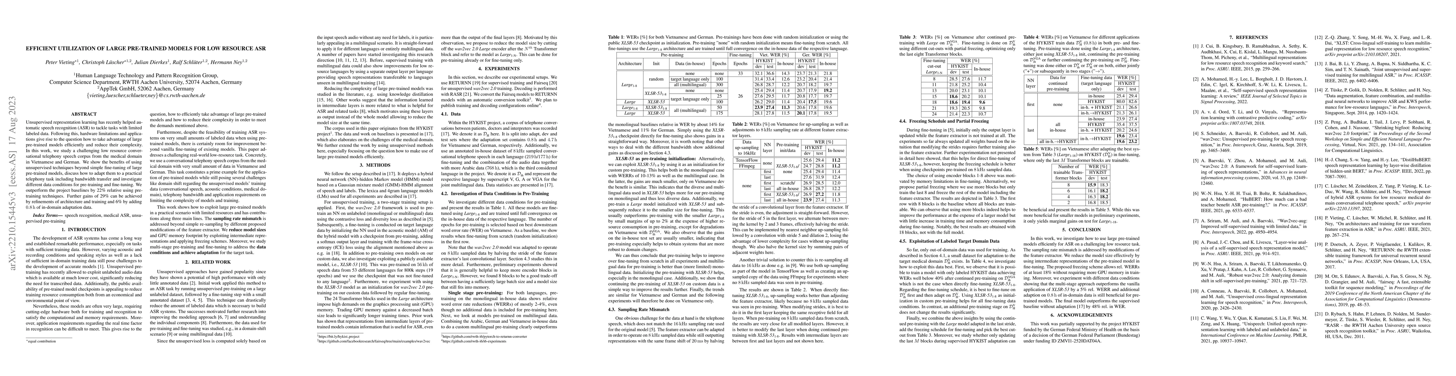 Thumbnail for Efficient Utilization of Large Pre-Trained Models for Low Resource ASR