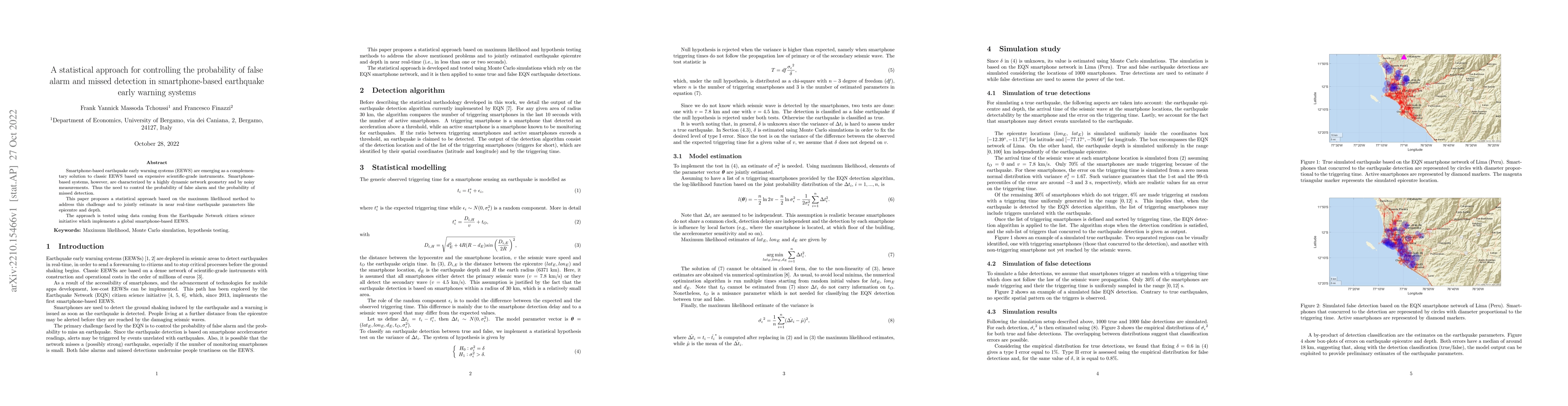 Thumbnail for A statistical approach for controlling the probability of false alarm
  and missed detection in smartphone-based earthquake early warning systems