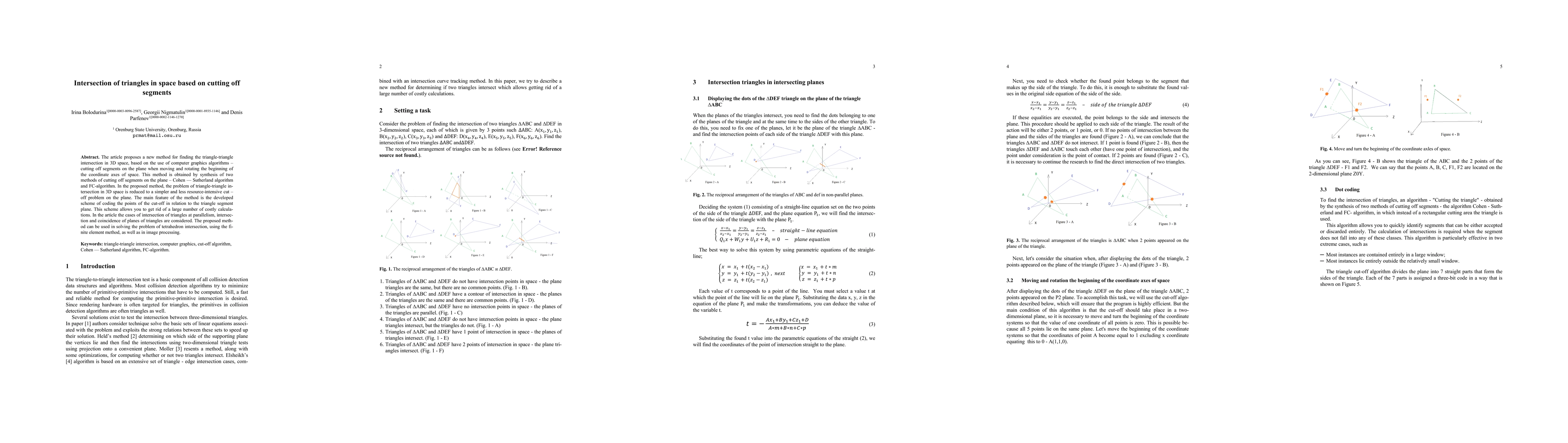 Thumbnail for Intersection of triangles in space based on cutting off segment