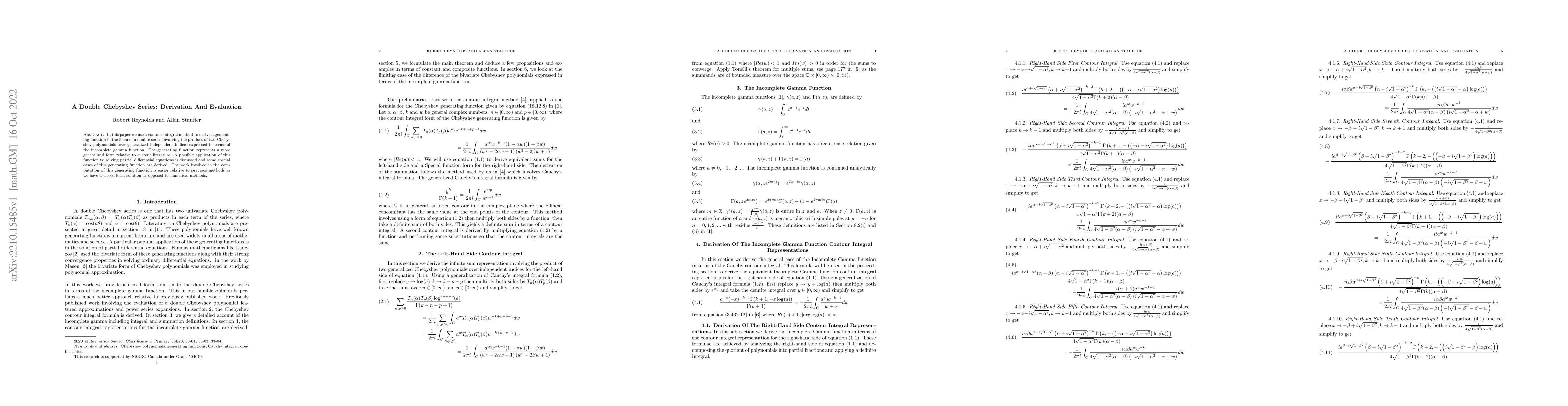 Thumbnail for A Double Chebyshev Series: Derivation And Evaluation