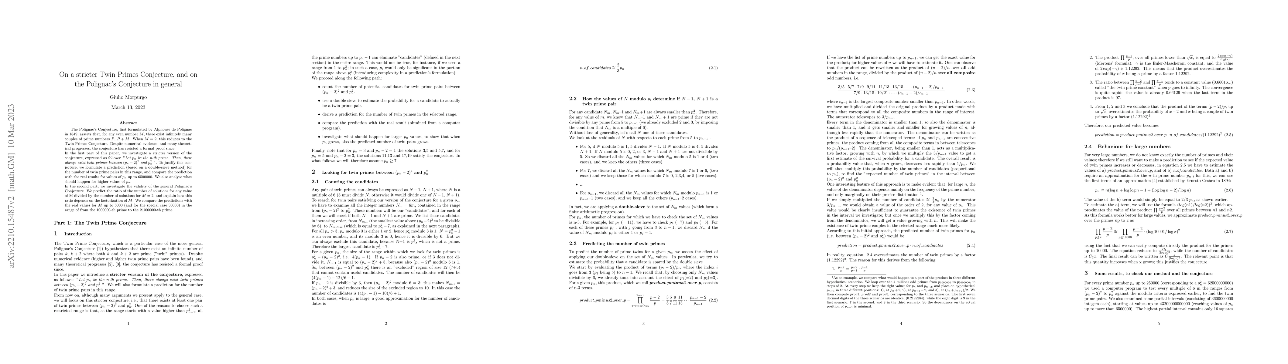 Thumbnail for On a Stricter Twin Primes Conjecture, and on the Polignac's Conjecture
  in general