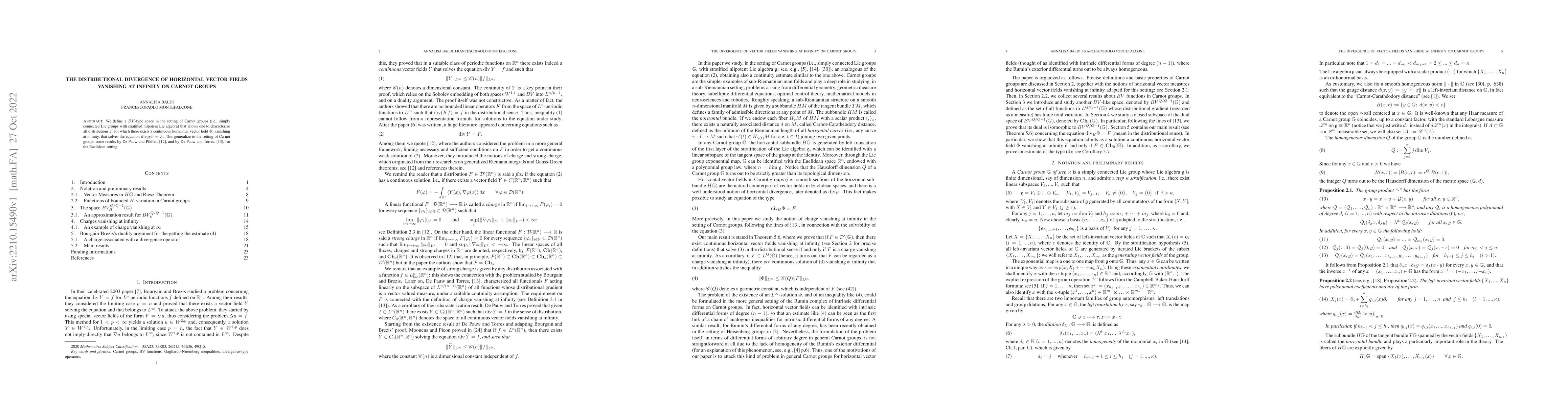 Thumbnail for The distributional divergence of horizontal vector fields vanishing at
  infinity on Carnot groups