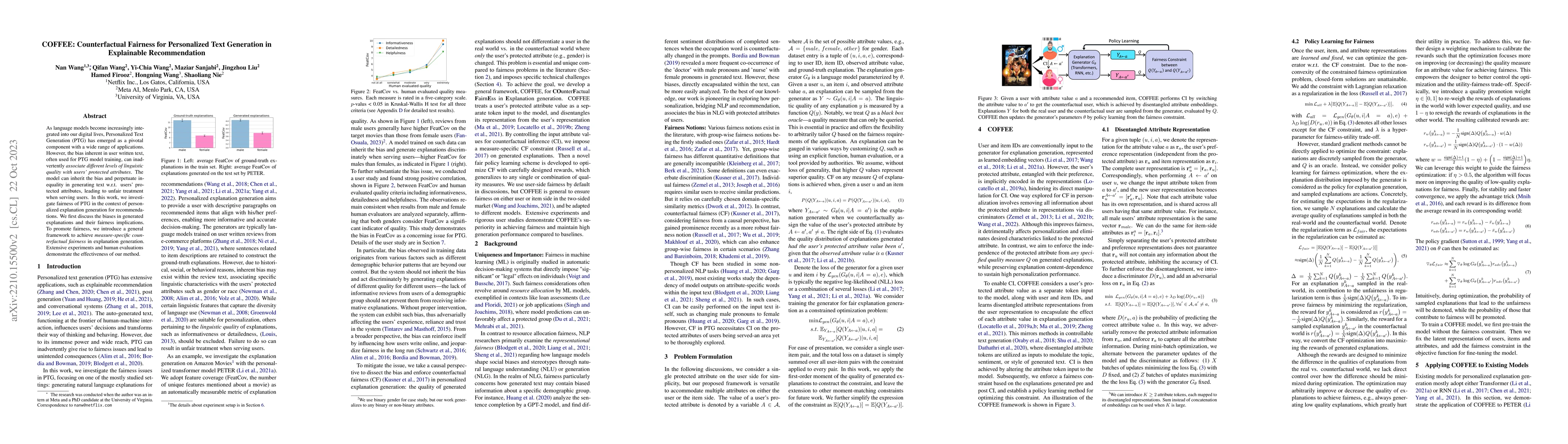 Thumbnail for COFFEE: Counterfactual Fairness for Personalized Text Generation in
  Explainable Recommendation