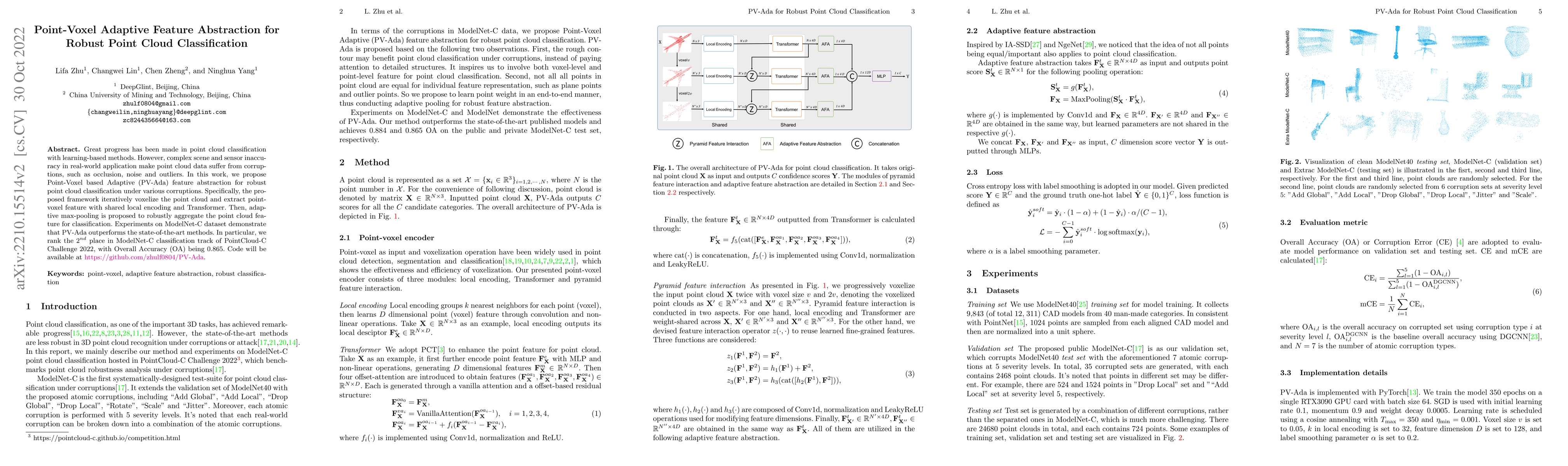 Thumbnail for Point-Voxel Adaptive Feature Abstraction for Robust Point Cloud
  Classification