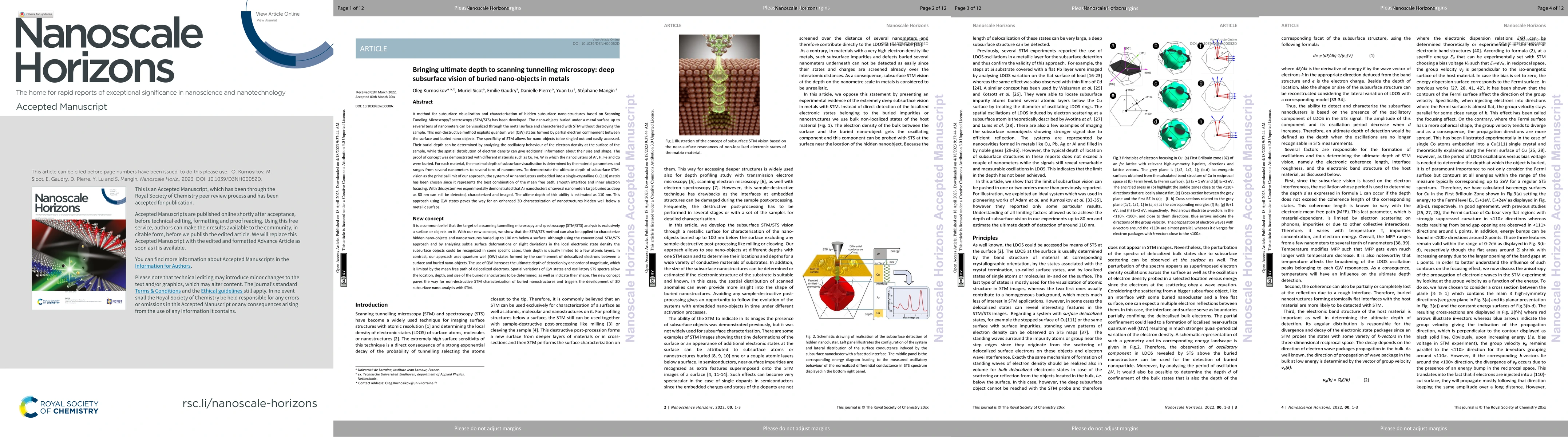 Thumbnail for Bringing ultimate depth to scanning tunnelling microscopy: deep
  subsurface vision of buried nano-objects in metals