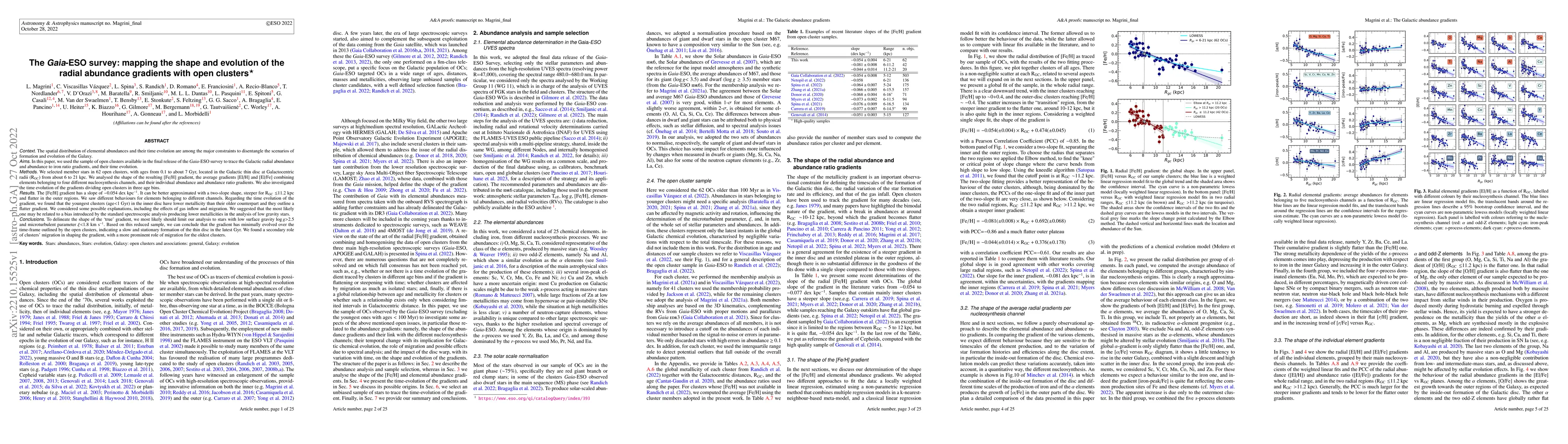 Thumbnail for The Gaia-ESO survey: mapping the shape and evolution of the radial
  abundance gradients with open clusters