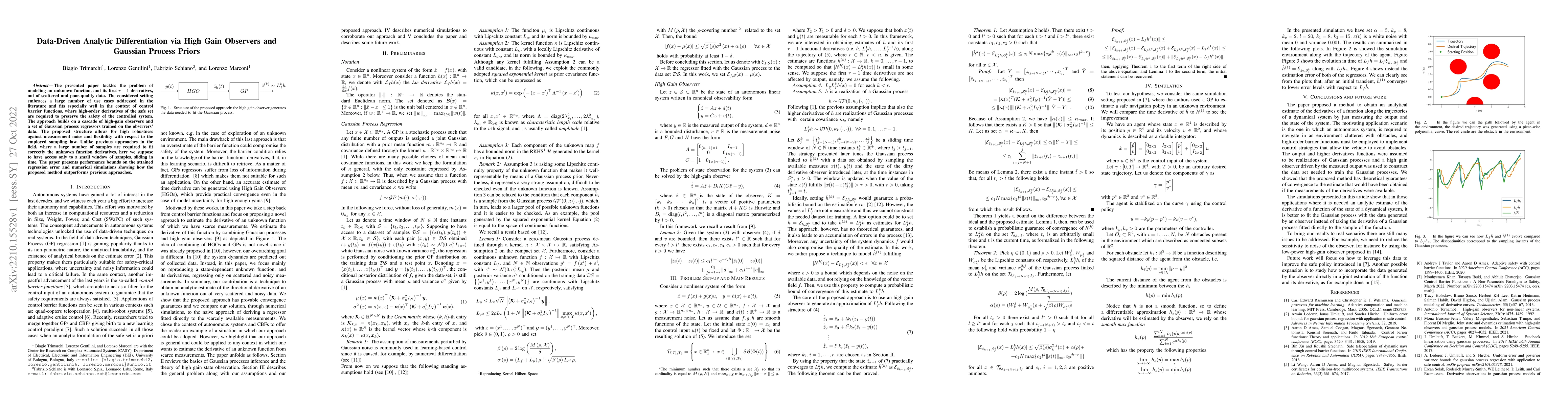Thumbnail for Data-Driven Analytic Differentiation via High Gain Observers and
  Gaussian Process Priors