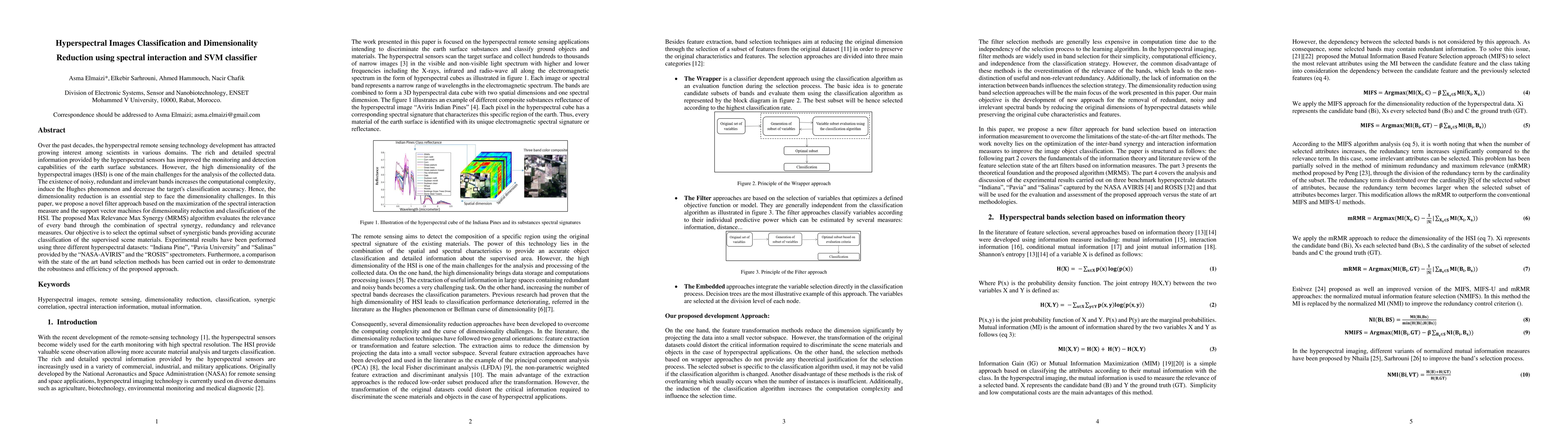 Thumbnail for Hyperspectral Images Classification and Dimensionality Reduction using
  spectral interaction and SVM classifier