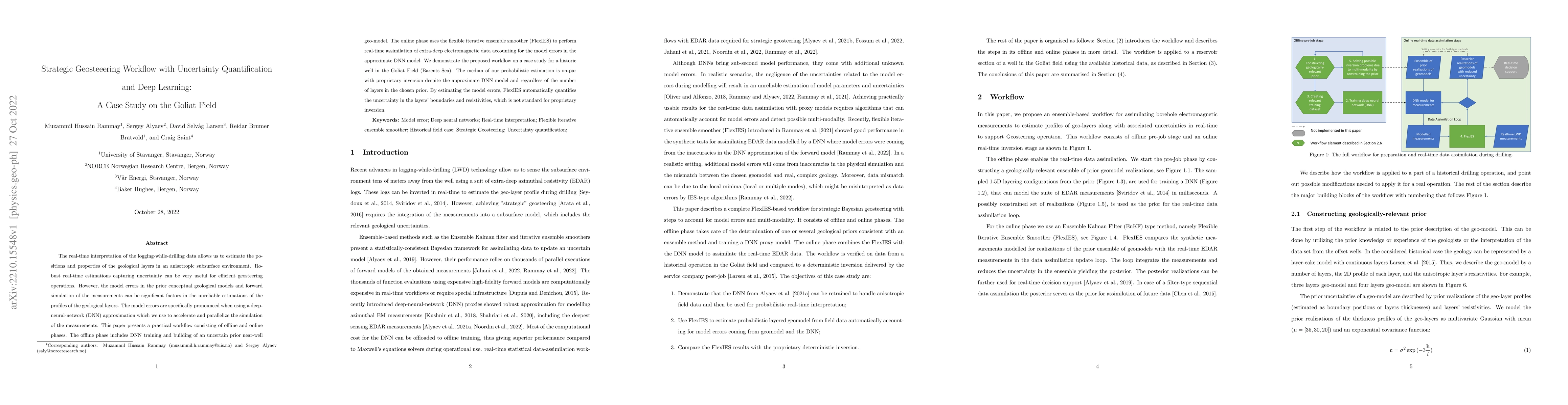 Thumbnail for Strategic Geosteeering Workflow with Uncertainty Quantification and Deep
  Learning: A Case Study on the Goliat Field
