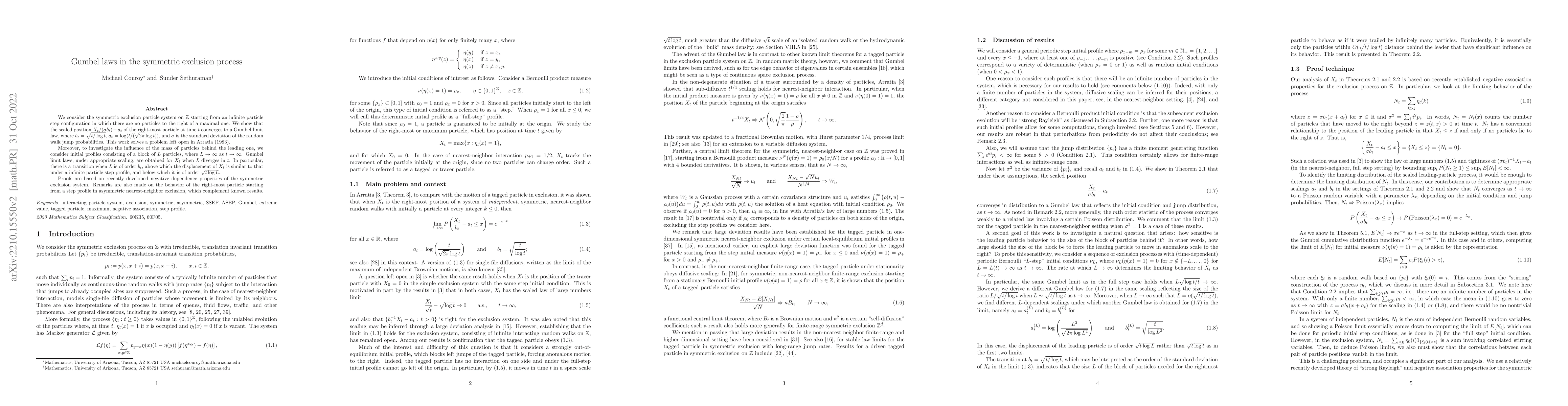 Thumbnail for Gumbel laws in the symmetric exclusion process