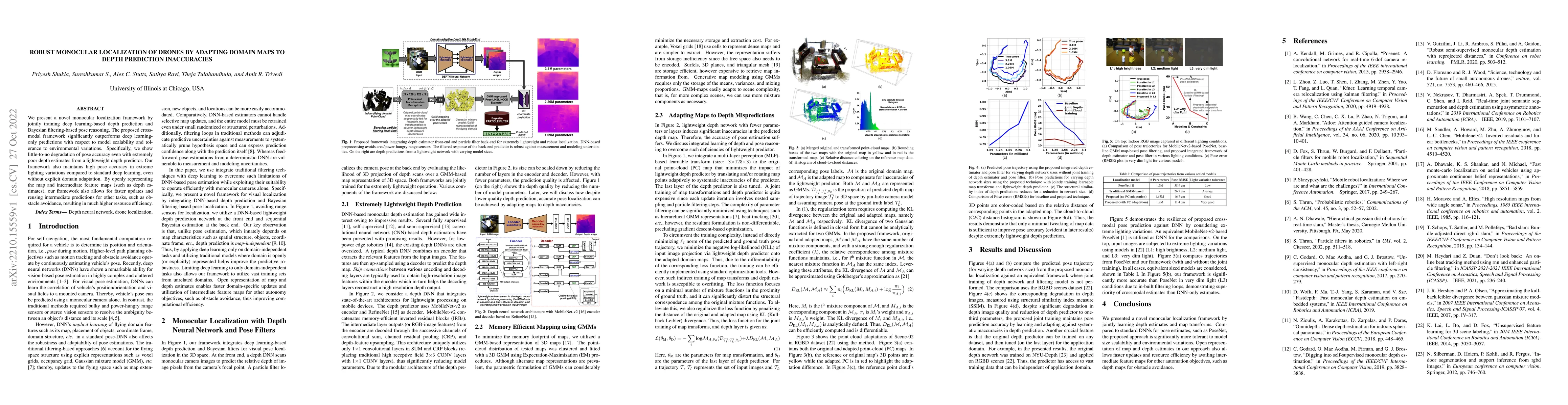 Thumbnail for Robust Monocular Localization of Drones by Adapting Domain Maps to Depth
  Prediction Inaccuracies