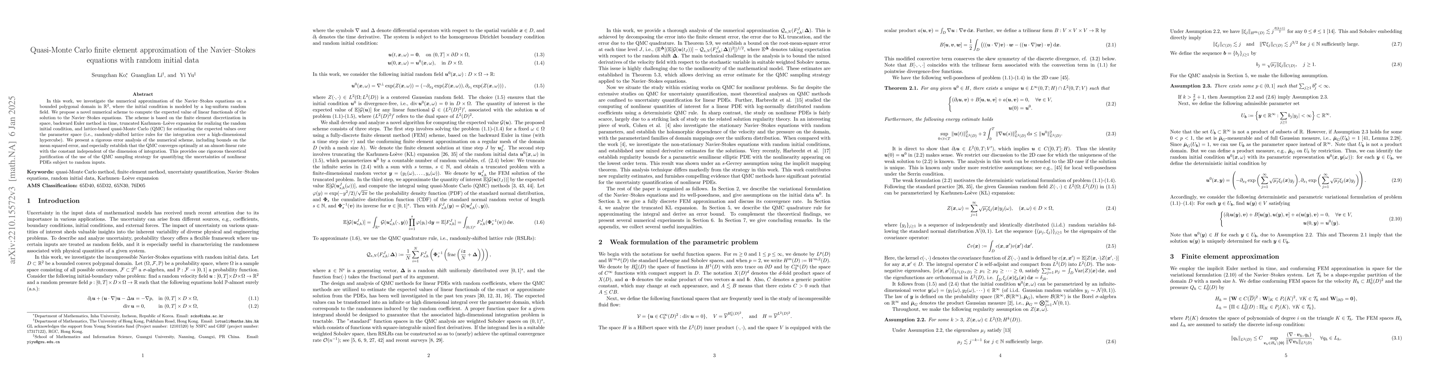 Thumbnail for Quasi-Monte Carlo finite element approximation of the Navier-Stokes
  equations with initial data modeled by log-normal random fields