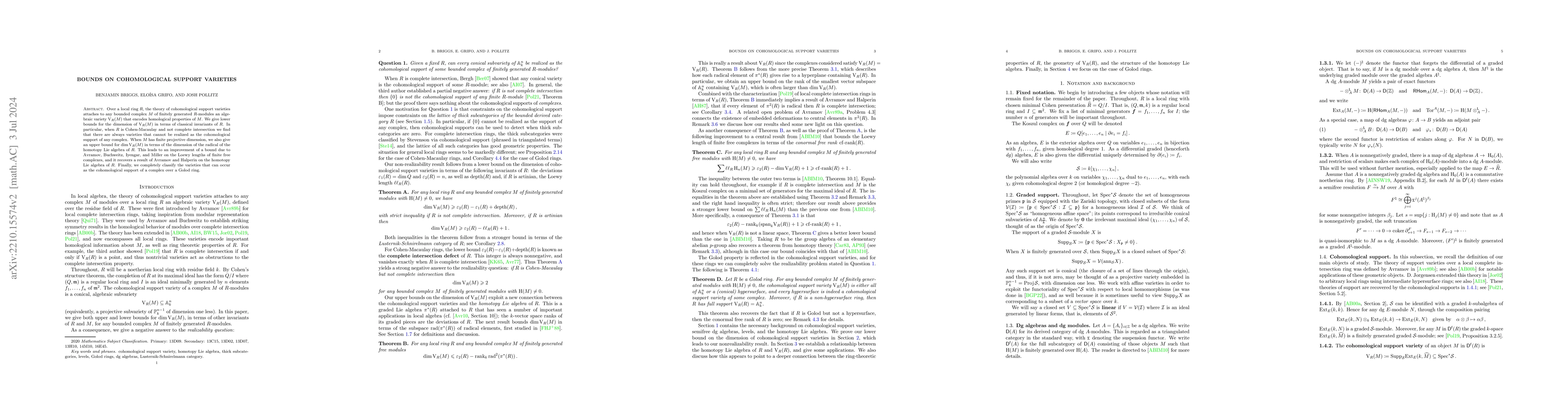 Thumbnail for Bounds on cohomological support varieties