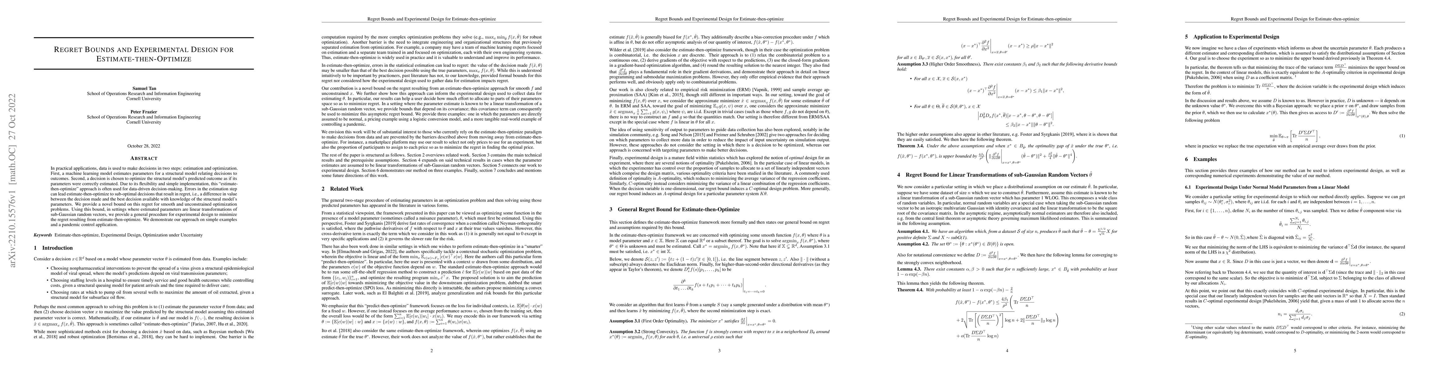 Thumbnail for Regret Bounds and Experimental Design for Estimate-then-Optimize