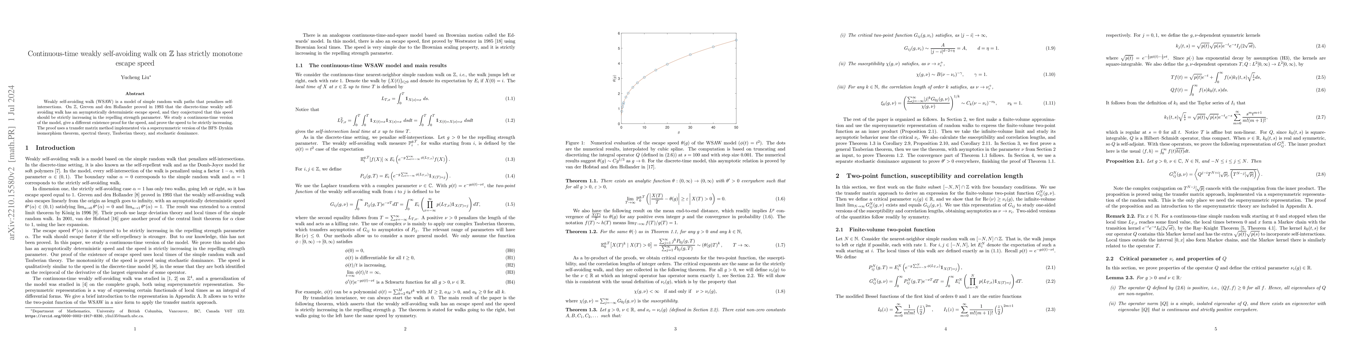 Thumbnail for Continuous-time weakly self-avoiding walk on $\mathbb{Z}$ has strictly
  monotone escape speed