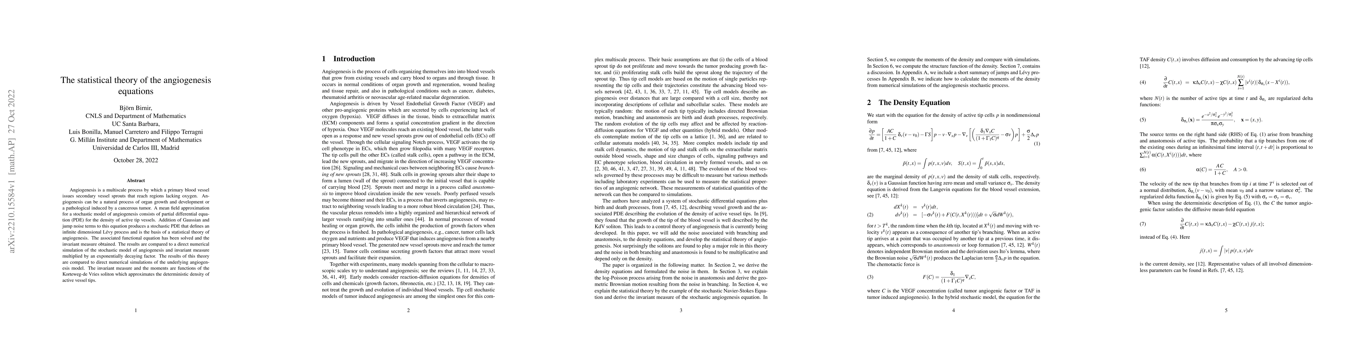 Thumbnail for The statistical theory of the angiogenesis equations