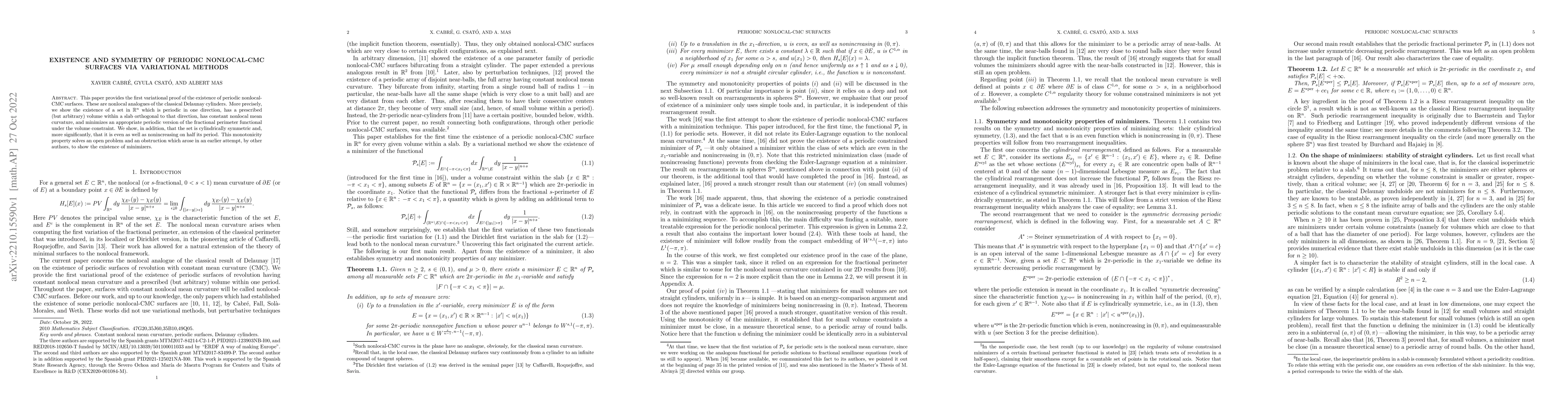 Thumbnail for Existence and symmetry of periodic nonlocal-CMC surfaces via variational
  methods