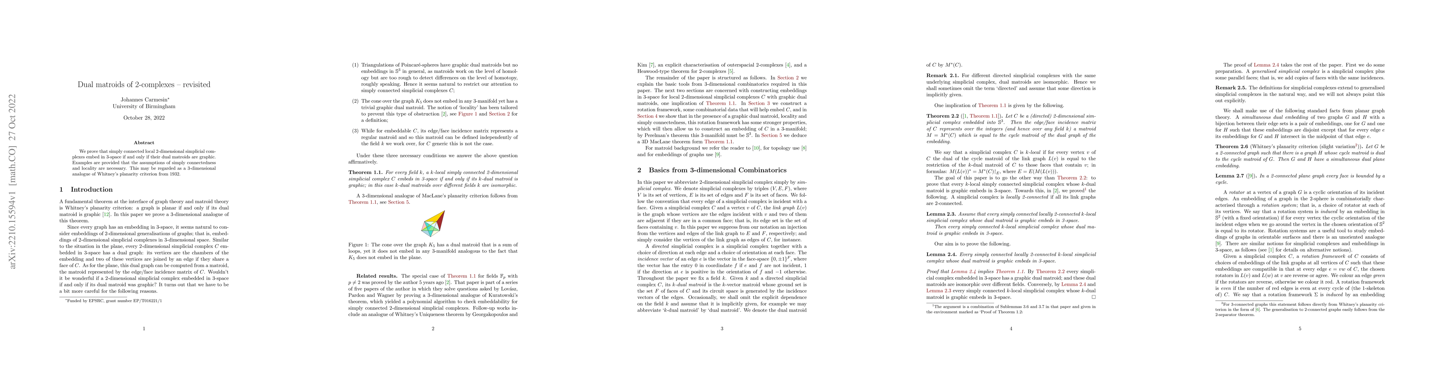 Thumbnail for Dual matroids of 2-complexes -- revisited