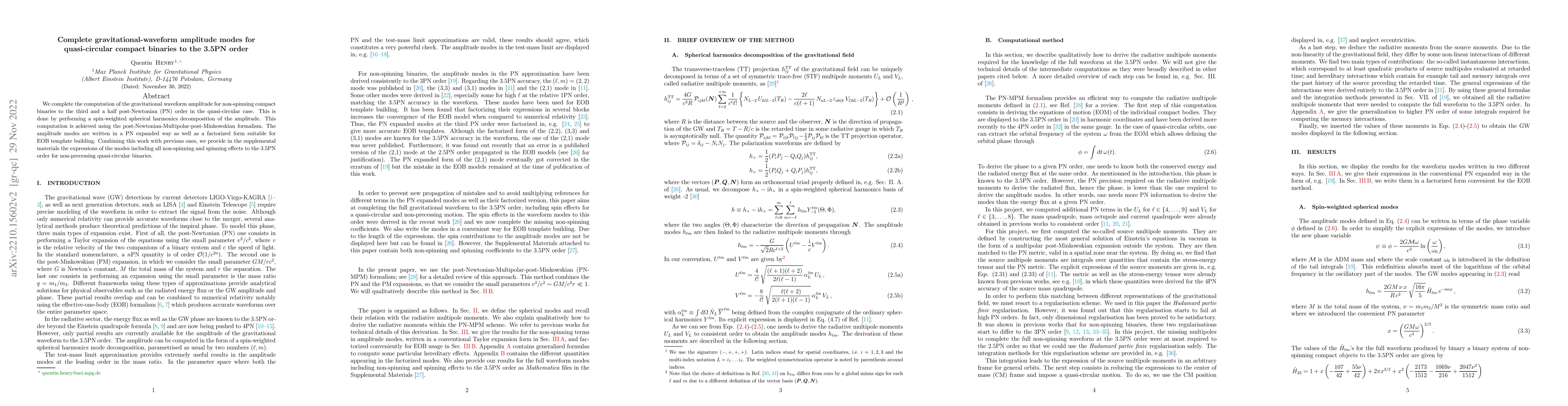 Thumbnail for Complete gravitational-waveform amplitude modes for quasi-circular
  compact binaries to the 3.5PN order