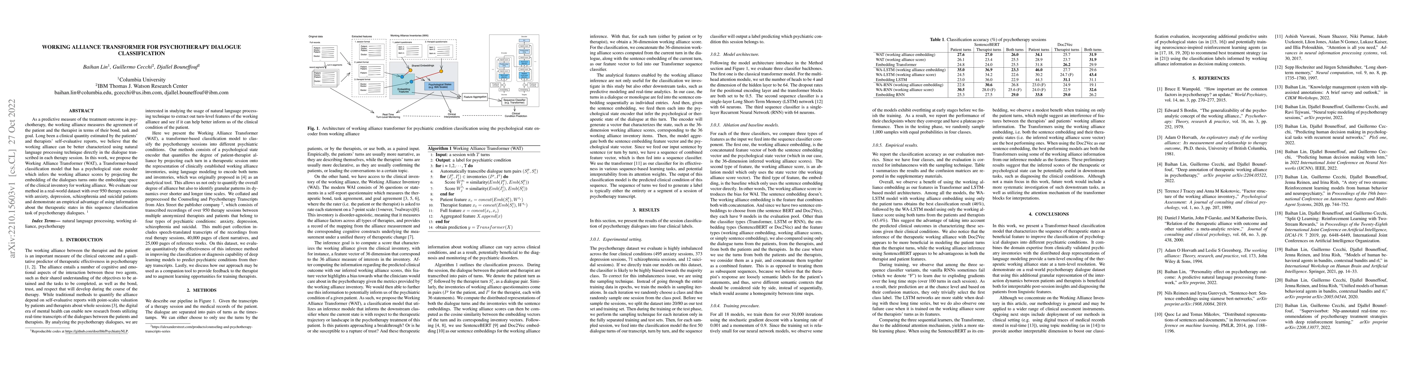 Thumbnail for Working Alliance Transformer for Psychotherapy Dialogue Classification