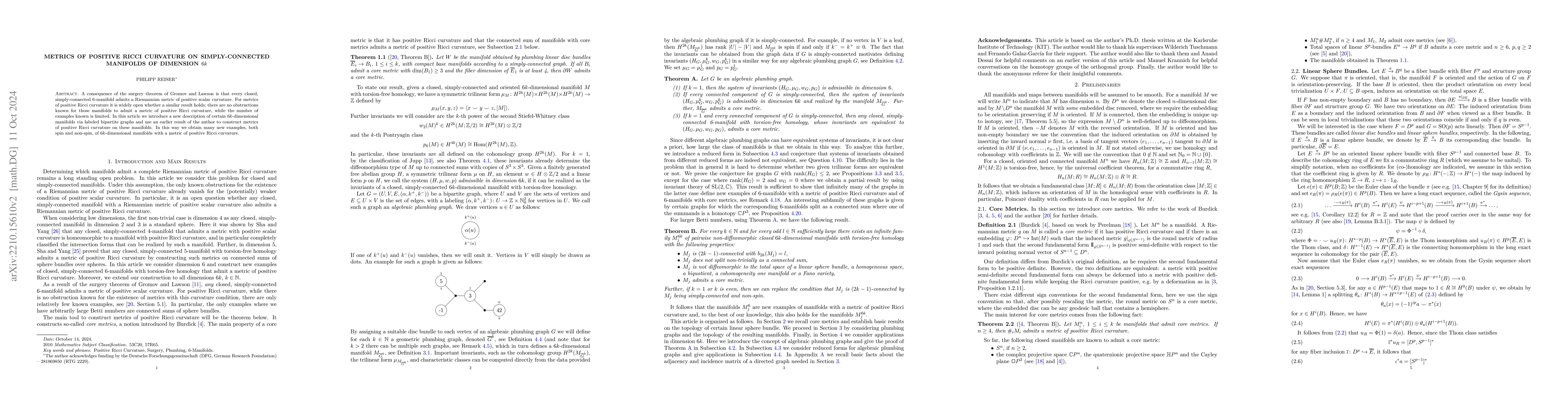 Thumbnail for Metrics of Positive Ricci Curvature on Simply-Connected Manifolds of
  Dimension $6k$
