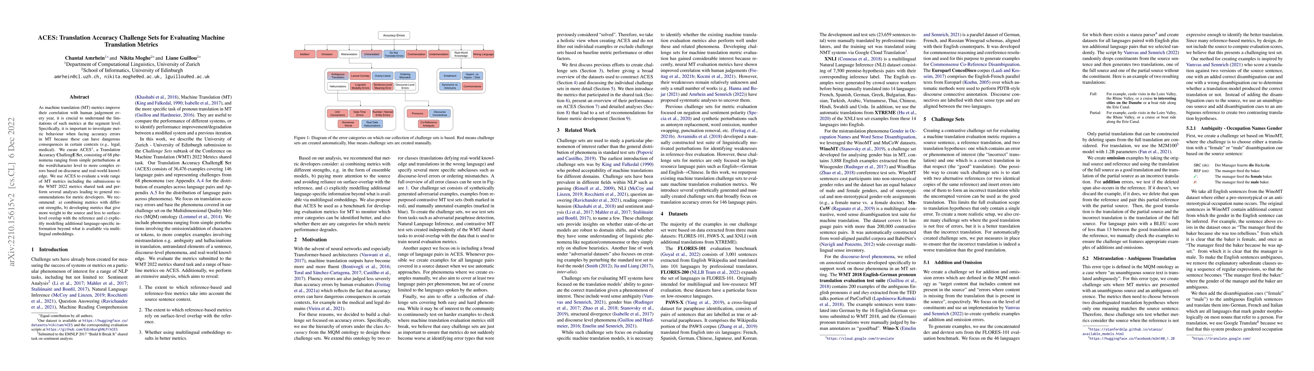 Thumbnail for ACES: Translation Accuracy Challenge Sets for Evaluating Machine
  Translation Metrics