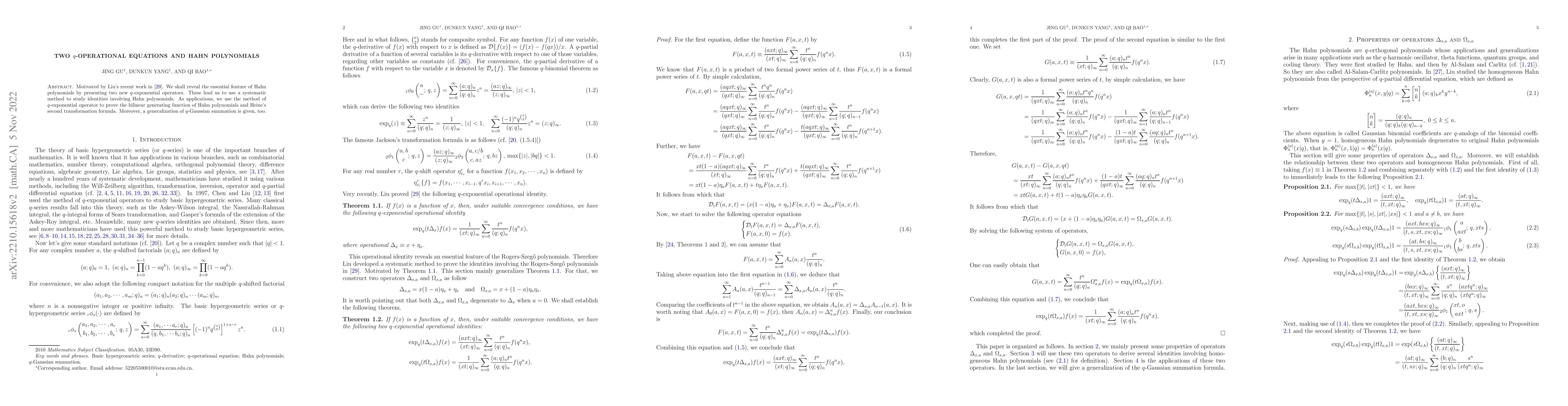 Thumbnail for Two $q$-operational equations and Hahn polynomials