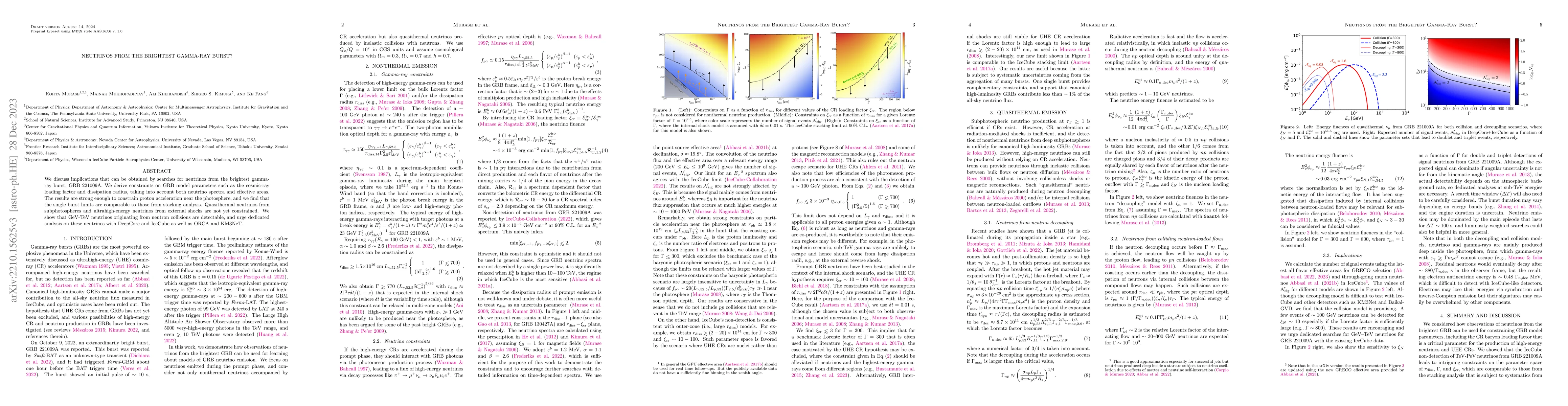 Thumbnail for Neutrinos from the Brightest Gamma-Ray Burst?