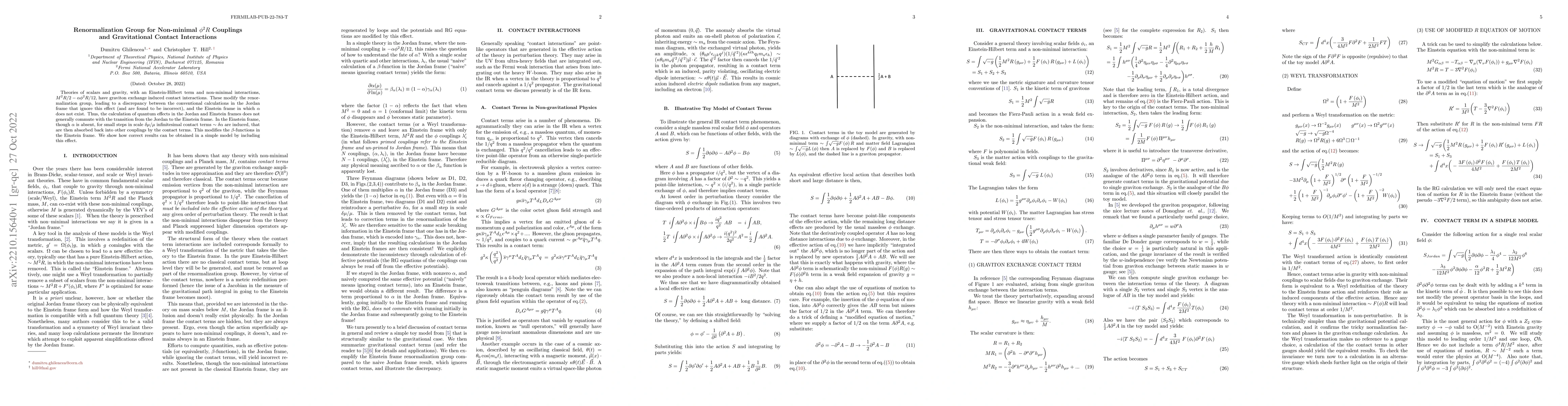 Thumbnail for Renormalization Group for Non-minimal $\phi^2 R$ Couplings and
  Gravitational Contact Interactions