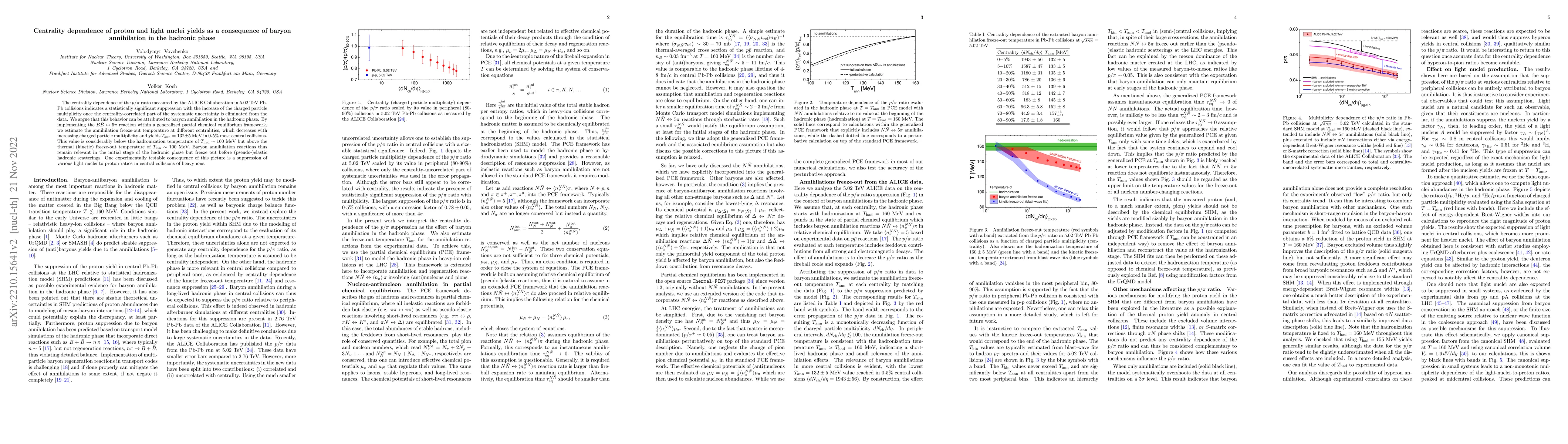 Thumbnail for Centrality dependence of proton and light nuclei yields as a consequence
  of baryon annihilation in the hadronic phase