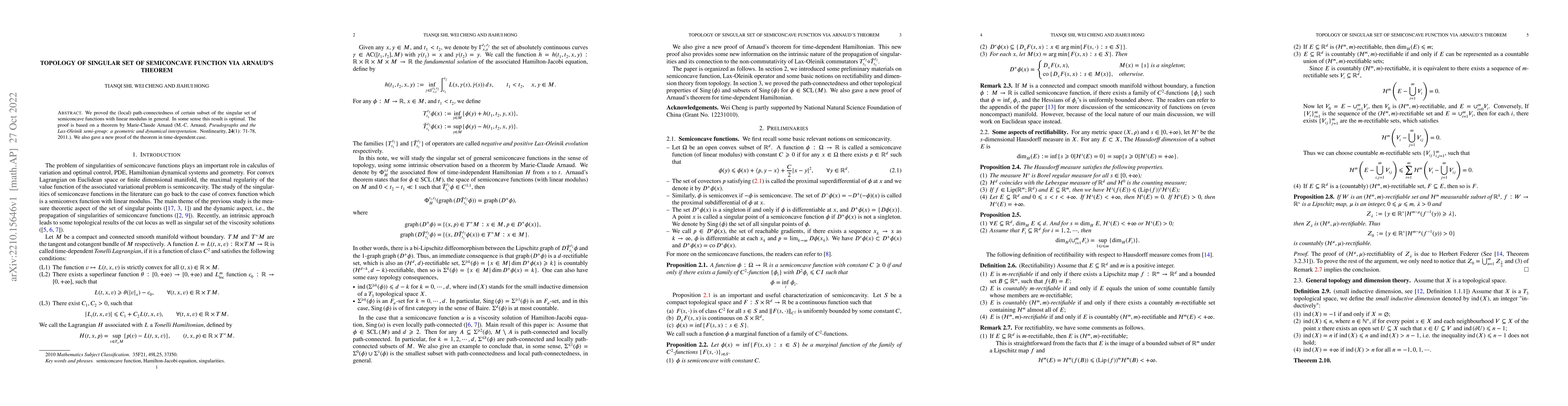 Thumbnail for Topology of singular set of semiconcave function via Arnaud's theorem