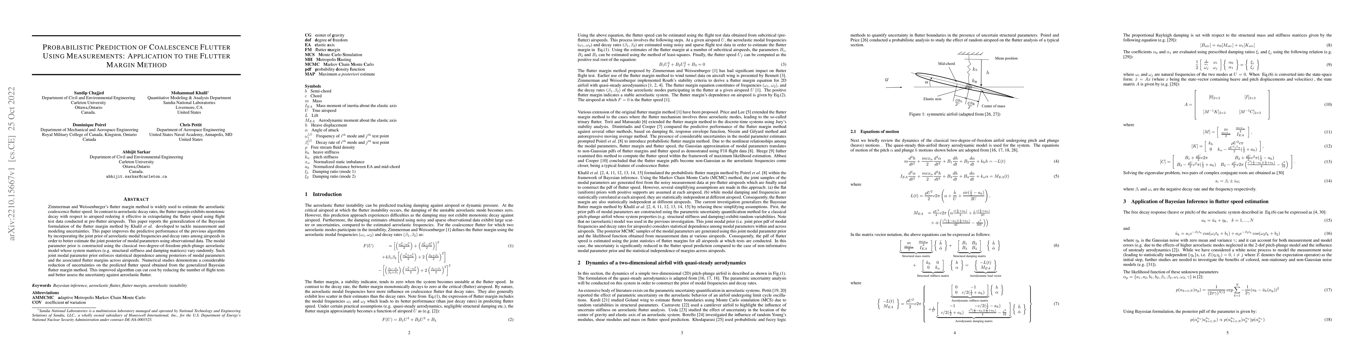 Thumbnail for Probabilistic Prediction of Coalescence Flutter Using Measurements:
  Application to the Flutter Margin Method